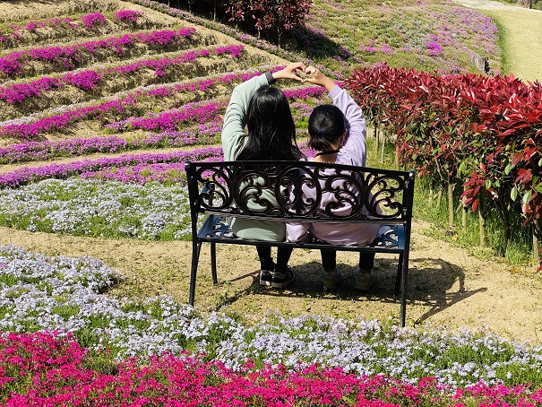 芝桜富士裏富士で記念写真