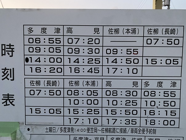 佐柳島　船時刻表