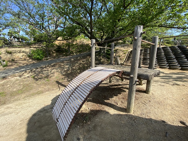 種松山公園西園地　冒険の森　背面ローラーすべり台