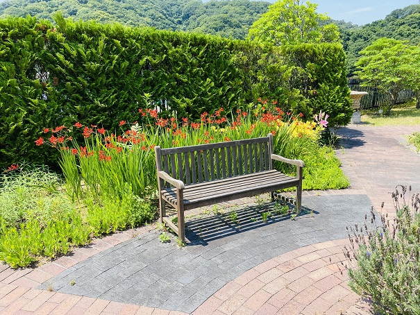 深山イギリス庭園　暖色の庭ベンチ
