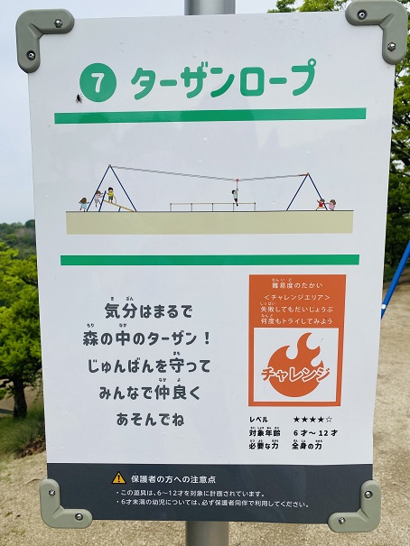 種松山公園西園地　冒険の森　ターザンロープ看板