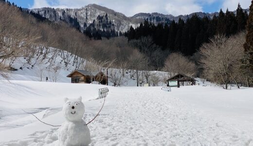 田浪キャンプ場 毛無山の麓で雪だるま作りと雪遊び 新庄村