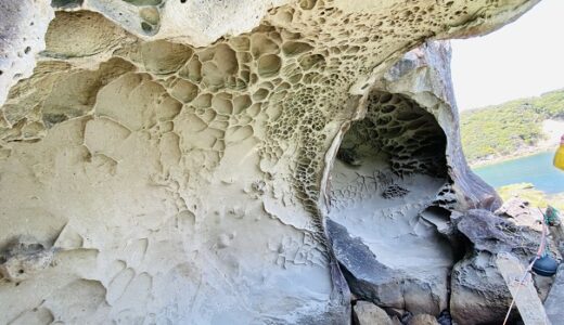 水床湾の風化穴 自然が作った奇勝 蜂の巣状の奇岩 海陽町